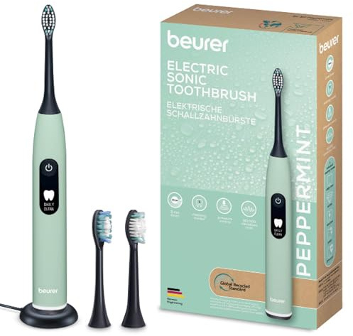 Beurer SC 50 - Cepillo de dientes eléctrico sónico con 5 modos de cepillado y sensor de presión, 80.000 vibraciones, pantalla con indicador de tiempo de cepillado, incluye 2 cabezales de cepillo