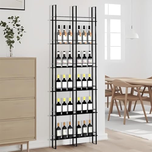 KEPMOGOH Vinställ fristående golv, 6-våningars vinflaskhållare i metall, H: 240 cm, Barhylla, vinhylla, Vinställ, Flaskställ Displayställ för kök, matsal, bar, vinkällare (Svart, 2 kolumner)