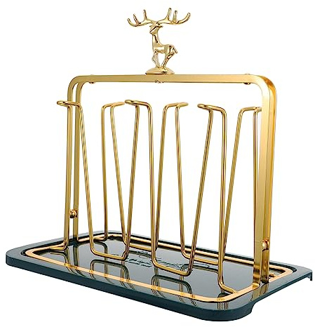 HYTROVE Stylish Glass Cup Shelf with Tray Practical Kitchen Storage Rack for Glassware Organization Decorative Odorless Design for Orderly Living Spaces