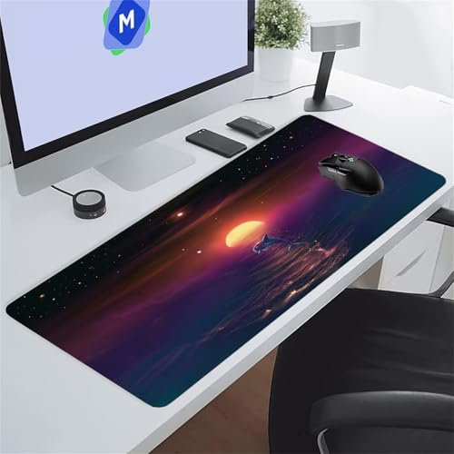 Tapis de Souris Gaming Dauphins Coucher Soleil XXL Mouse Pad, Grand Tapis Bureau avec Base Anti-Dérapage, Extended Long Clavier Pad Large Mousepad pour PC Gamer et Le Bureau 700x400x3 mm