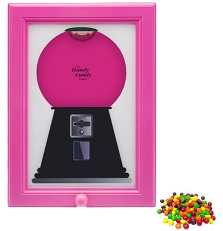 Candy Dispenser Handy Candy – 2-in-1 Gumball Machine with Button Release, Acrylic Snack Organizer & Treat Storage Box for Kids & Family, 4 Colors (Pink)