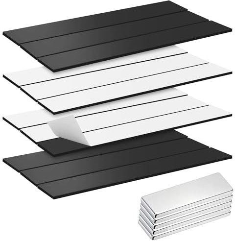 TNSLAND 12 Pièces Bande Magnetique Adhesive et 5 Bande magnétique en néodyme, 15 x 2.5 x 0.2cm Aimant Ruban Autocollant Adhésifs pour Cuisines Garages Studios Bureaux