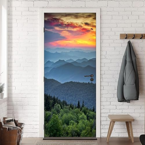 TACOKI Türtapete Selbstklebend Türposter Berge Türbekleben Landschaft Türbilder, 3D Effekt Fototapete Türfolie Poster Türaufkleber Wandtattoo Tür Dekoration Stickers 77x200 cm v5815