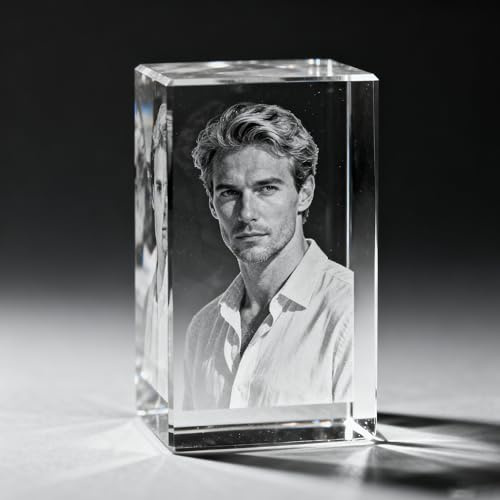 Larilotte Photo 3D gravée dans le verre personnalisée – Portrait 3D en cristal avec votre image | Gravure laser personnalisée | Cadeau unique pour anniversaire, mariage ou Noël,8x6x12cm