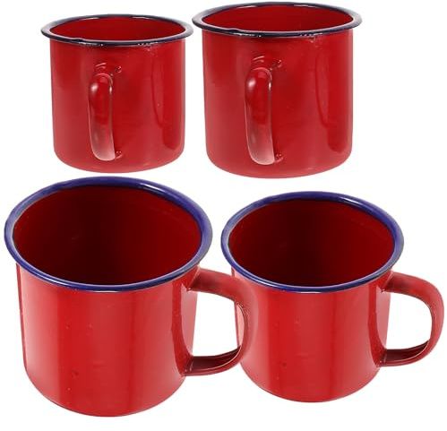 LIFKICH Set 4 Tazze Smaltate Multidimensionale 120-500Ml Tazze da Campeggio Piccole e in Smalto Rosso e Uso Domestico Multifunzionale