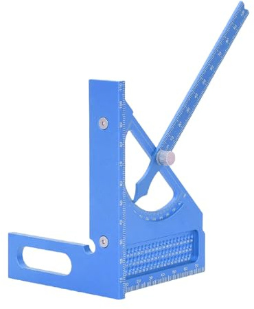 BONKZEBU Goniometro Quadrato Semicircolare Metrico in Lega di Alluminio per la Lavorazione del Legno, Righello Multifunzionale Regolabile per Falegnami (Blu)