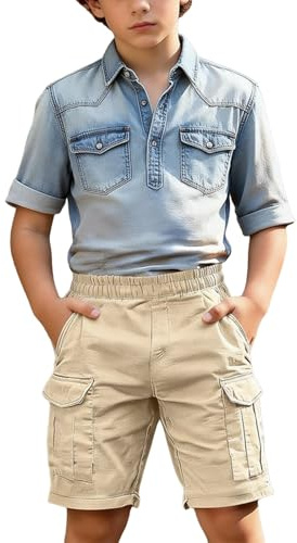 Mjjsk Pantaloncini cargo per bambini estivi con elastico in vita casual tasche leggere gamba dritta all'aperto corsa escursionismo pantaloni corti