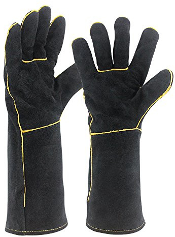 DeePak Welding Gloves - Heat Resistant Black BBQ/Camping/Cooking Gloves for Welders, Fireplace Stove Pot Holders, Workplace Safety