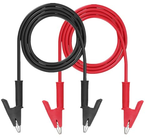 Oiyagai 2 Piezas de Pinzas de Cocodrilo de 4MM con Doble Extremo, Cables de Prueba para Multímetro o Trabajo de Pruebas Eléctricas en Laboratorio (Rojo + Negro)
