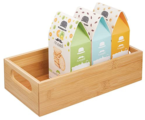 mDesign Kitchen Storage Box – Open-Top Bamboo Storage Tray with Handles – Ideal for Use as a Cupboard Organiser or on The Shelf – 27.9 cm x 15.2 cm x 8.9 cm – Natural
