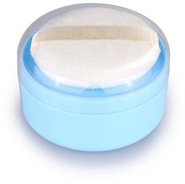 1 boîte de rangement vide portable en plastique bleu pour soins de la peau de bébé après le bain pour le visage, le corps, le talc, le maquillage avec tamis et éponge