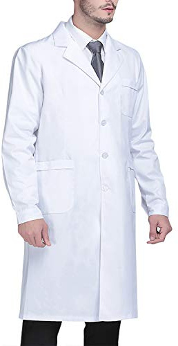 Beautyshow Weiß Laborkittel, Ärztemantel Damen Herren Laborkittel Baumwolle Langarm Weiß Arztkittel Arbeitskleidung Unisex Mantel Labormantel Schutzkleidung für Labor