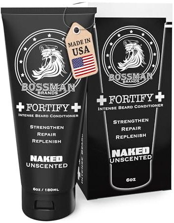 Bossman Fortify Intense Beard Conditioner for Men (Naked - Unscented) – Moisturizes, Replenishes & Protects with Natural Ingredients – Thicker Formula, Made in USA