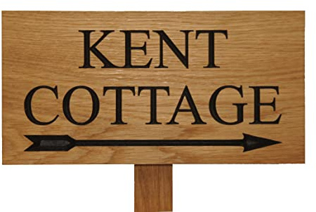 Personalised Oak House Sign - 30cm x 15cm with 50cm oak post - Custom Engraved Carved Wooden Name Plaque
