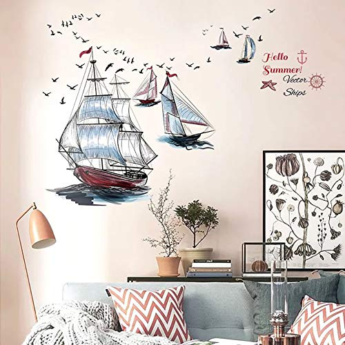 WandSticker4U®- XXL Wandtattoo SEGELSCHIFF (105x115 cm) I Vintage Wandsticker Segel Boot Schiff Ozean Meer I Maritim Wand Deko Aufkleber Wohnzimmer Schlafzimmer Badezimmer Küche Flur Büro GROß