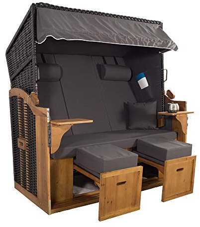 XXL 2,5-Sitzer Schwarz Strandkorb Hörnum Grau (als Bausatz, Grau Uni)