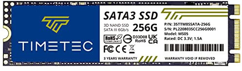 Timetec 256GB SSD 3D NAND SATA III 6 Gb/s M.2 2280 NGFF 128 TBW Lesegeschwindigkeit bis zu 550 MB/s SLC-Cache Leistungssteigerung Internes Solid-State-Laufwerk für PC, Computer, Laptop und Desktop