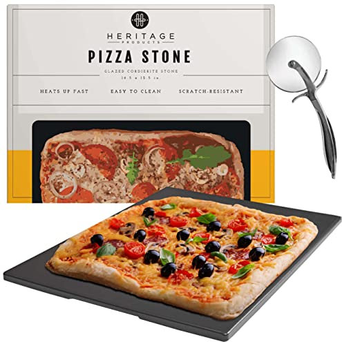 Heritage Square Pizza Stone Piastrelle per pizza e pane per barbecue a gas forno Padella in ceramica nera acciaio inossidabile senza fumo tagliapizza ruota Regali di inaugurazione della casa
