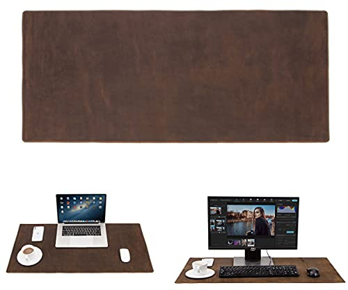 Hiram Schreibtischunterlage aus echtem Leder, wasserdicht, 90 x 45 cm, Tischabdeckung für PC und Laptop