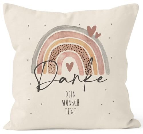 SpecialMe® Kissen-Bezug Danke Regenbogen personalisierbar Wunschtext Dankeschön-Geschenk personalisierte Geschenke Natur 40cm x 40cm