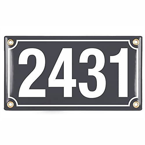 Hausnummerschild Hausnummer - 12x22 cm - Keramik Emaille - Wetterfest - Personalisiert - Emailschild (Anthrazit)
