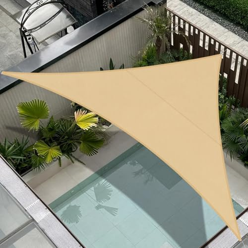 COOL AREA Sonnensegel Wasserdicht Dreieckig 4x4x5.65m,Sand | Sonnenschutz Segel 95% UV Schutz,Windschutz,Wasserabweisend,Geeignet für Außenbereiche wie Garten Balkon Terrasse