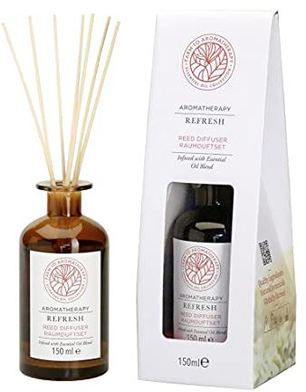 FARM TO AROMATHERAPY Reed Diffuser für Erfrischung - versetzt mit 100% Naturreines Ätherisches Öl - Raumduft Diffuser klein mit Duftstäbchen - 150 ml