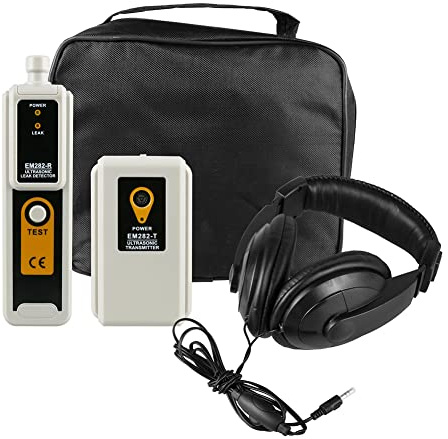 Ultrasonic Leak Detector Detection Tools, Ultrasonic Leak Detector & Transmitter Gas Detection Alarm with Headphone and LED Indication for Pipeline, air Conditioner, Automobile Glass Leak Detection