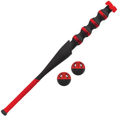 NERF Power Blast Kids Baseball Bat and Ball Set - Kids Plastic Bat with Extra Grip + Power Bands - Official NERF Plastic Baseball Set