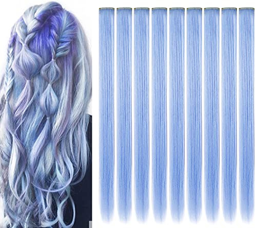 MQY COLOR 9 Stück Dunst blau Haarverlängerungen Clip in | 21 Zoll,Haarteile,Synthetik Perücken,Party Highlights,DIY,Nacht draußen,Geburtstage&Dress Up,Haarzubehör für Mädchen Frauen