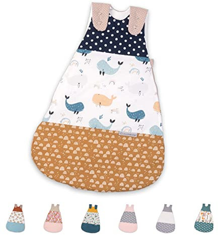 ULLENBOOM Sommerschlafsack Baby Wale (Made in EU) - Aus OEKO-TEX Materialien - 0,5 TOG, Schlafsack für Babys und Neugeborene, Größe: 80/86