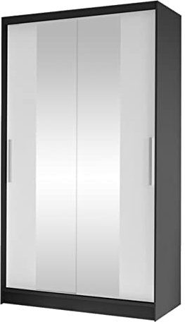 Penderie Margite II avec 2 miroirs, tringle à vêtements et 5 compartiments, armoire de chambre à coucher, armoire à portes coulissantes, penderie à portes coulissantes (noir/blanc)