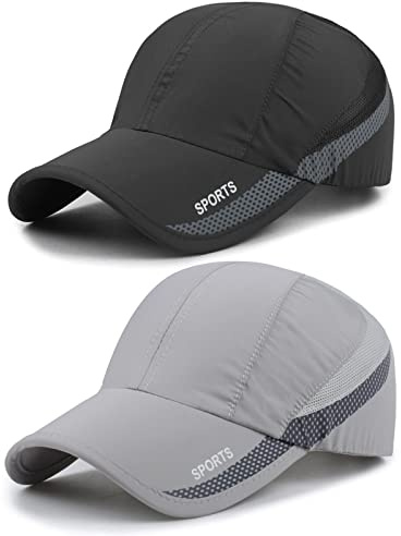 TAGVO Sport nät basebollkeps, 2-pack ventilerande nät baseboll solhatt sport snabbtorkande hattar lätt kylande sporthatt truckerkeps för män kvinnor med justerbart spänne (en storlek), Stylea-1 x mörkgrå+1 x ljusgrå, one size