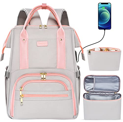 Kaome 15.6 Inch Laptop Lunch Backpack for Women with USB Port, Durable