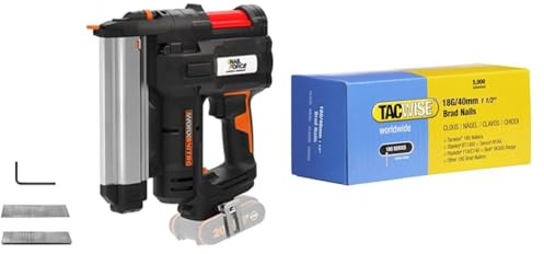 WORX WX840.9 Akku Nagler und Tacker 20V Max ohne Akku & Ladegerät & TACWISE 0400 Stauchkopfnägel Brad Typ 18G / 40 mm, verzinkt, Grau