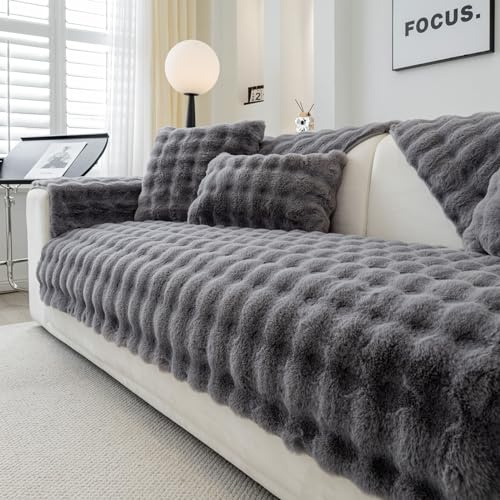 Topchances Soft Rabbit Faux Fur Non-Slip Sofa Cover (Dark Grey, 70x90cm)
