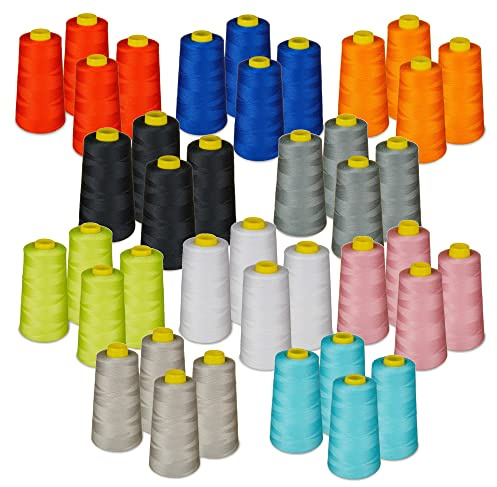 Lialina Set di 40 fili per overlock, Oeko-Tex, spessore 120, lunghezza 2700 m, 100% poliestere, per macchine da cucire Overlock