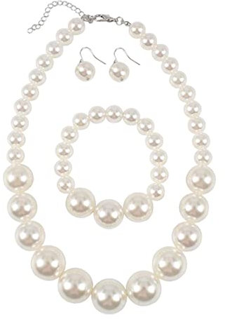 Aabellay Damen Perlenkette Imitation Perlen Halskette Runde Perlen Kette Vintage Choker Halskette Schmuck 20er Jahre Flapper Art Deco Gatsby Kostüm Hochzeit Braut mit Ohrringe - 8890