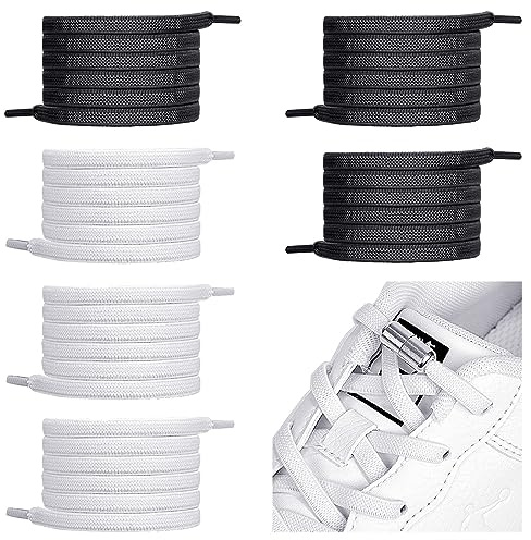 Skosnören utan band, 6 par elastiska skosnören med metallkapsel, skosnören utan band med kapslar, inga slipskor för sneakers, löparskor, sportskor (3 vit+3 svart)