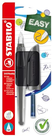 STABILO - Schulfüller mit Standard-Feder M - EASYbuddy Twilight Sky in schwarz/schwarz - blau (löschbar) - inkl. Patrone - Blister