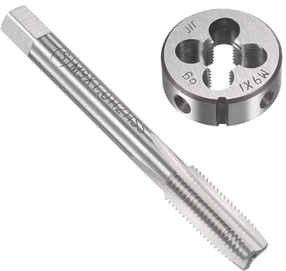 Unifizz Set di maschi e matrici metriche M9 x 1 mm, filettatura a macchina con filiera rotonda, kit per riparazione di dadi e bulloni