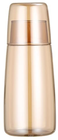 Bedside Water Bottle, Carafe and Glass Set, Bedside Nighttime Water Bottle Jug and Mug Set, Bathroom Mouthwash Dispenser, Glass with Lid 25oz/750ml (Amber)
