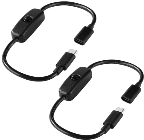 KUOQIY 2 Stücke Typ-C Stecker auf Buchse Schalter Verlängerungs Kabel, USB Typ-C Netzschalter EIN/Aus Verlängerungs Kabel, für LED Schreibtischlampe LED Streifen, Schwarz