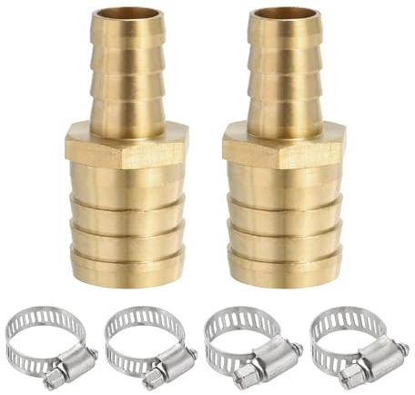 PATIKIL Riduttore Ottone Barb per Tubo da 5/8 a 1, 2 Pezzi Raccordi Barbati per Tubi con 4 Morsetti in Acciaio Inox per Riduzione, Unione e Adattamento per Aria, Acqua, Carburante