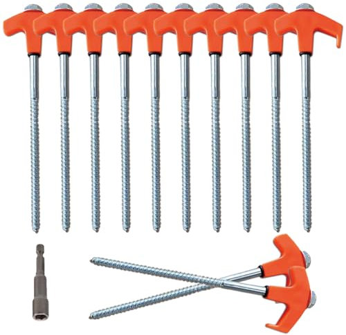 12 Stück Zeltheringe mit Gewinde und Seil-Halterung- Erdnägel für Camping, Zelt Heringe Stark, Zelt Zubehör, Zelthaken für Harten Boden Wald Gras