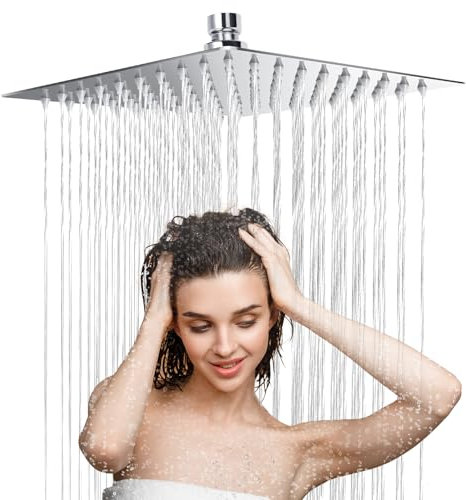 Soffione Doccia 8 Pollici, Soffione per Doccia in Inox 304, Doccia Fisso Piazza, Testa Doccia Regolabile 360°, Può Essere Installato a Parete o a Soffitto
