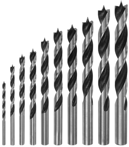 sourcing map 1set Brad Point Drill Bits 3/4/5/6/7/8/9/10/11/12mm Dia Straight Round Shank Drill Metric Brad Point Spiral Twist Drill Bits for Carpenter Woodworking Plastic Rubber