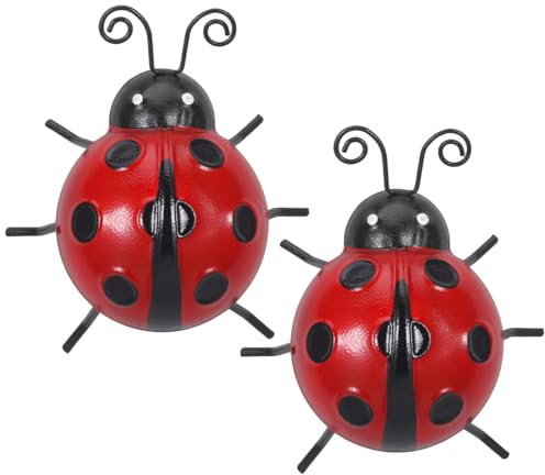 BESPORTBLE Ornement à suspendre en métal pour jardin et maison, 2 pièces rouge brillant, décoration extérieure résistante, sculpture métallique décorative murale, convient pour terrasse et patio