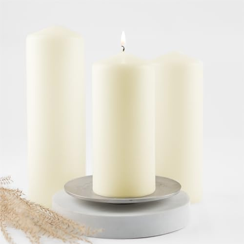 HOFER STUMPENKERTER sorterade – Ø 68 x 150/180/210 mm – elfenben, kräm, champagne | särskilt lång brinntid ca 45/60/96 timmar | Lyktpumpar | Stubbljus | set med 3 stearinljus