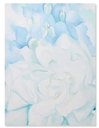WANGLIDD Georgia O'Keeffe Poster mit weißer Rose mit Rittersporn Nr. 2, berühmte Gemälde, Kunstwerke, Leinwand, ästhetische Wandkunstdrucke, Heimdekoration, moderne Dekoration, ungerahmt, 45 x 60 cm